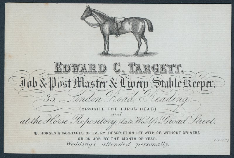 Edward C Targett, maître de poste et écurie de location, carte de visite - English School