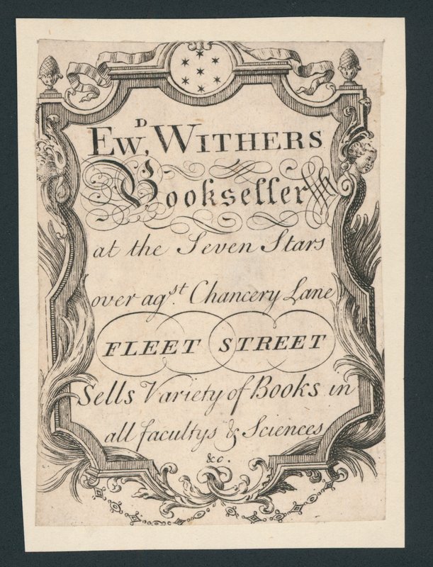 Edward Withers, libraire, Chancery Lane, Fleet Street, carte de visite - English School