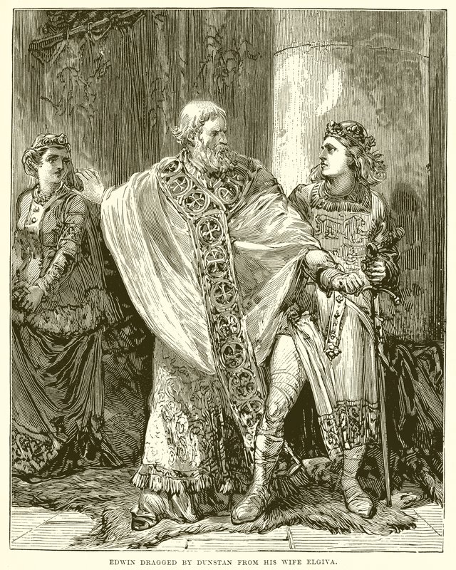 Edwin traîné par Dunstan loin de sa femme Elgiva - English School