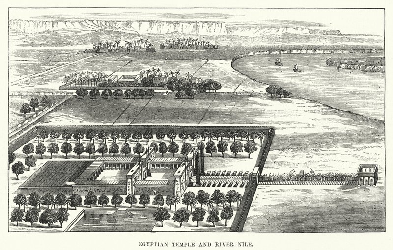 Temple égyptien et le Nil (gravure) - English School