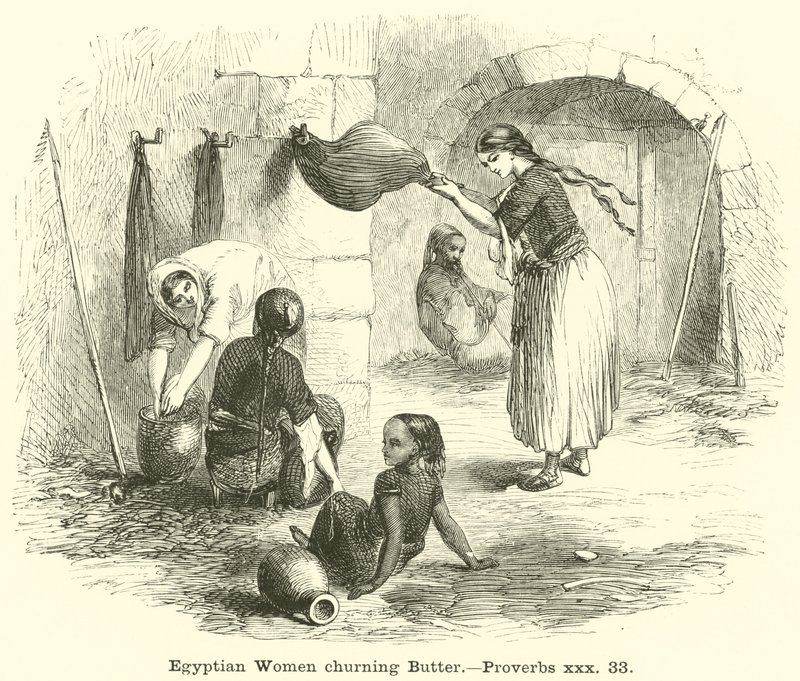 Femmes égyptiennes barattant du beurre, Proverbes, xxx, 33 - English School