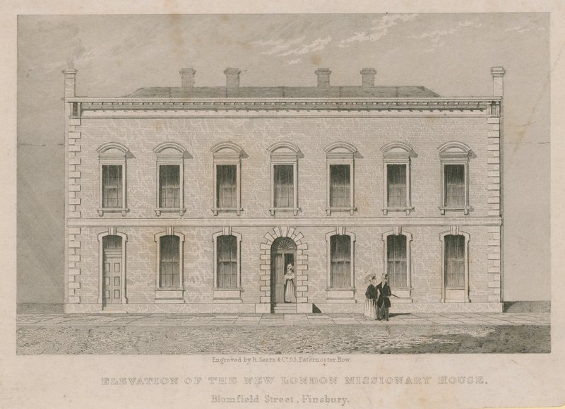 Élévation de la nouvelle maison missionnaire de Londres, Blomfield Street, Finsbury - English School