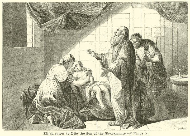 Élie ressuscite le fils de la Sunamite, 2 Rois, iv - English School