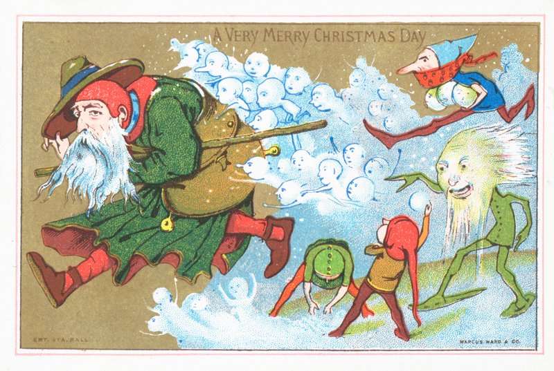Lutins poursuivant le Père Noël, Carte de Noël - English School
