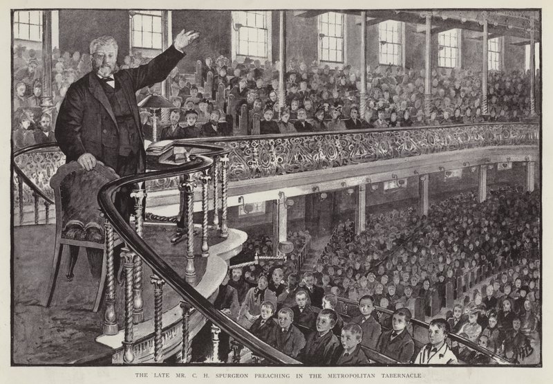Prédicateur baptiste particulier anglais Charles Haddon Spurgeon prêchant au Metropolitan Tabernacle, Londres - English School