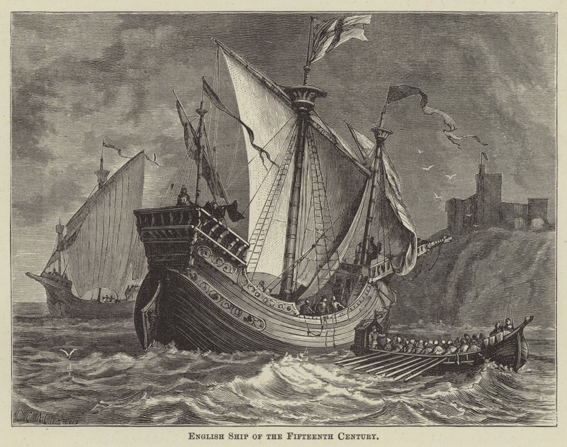 Navire anglais du quinzième siècle (gravure) - English School