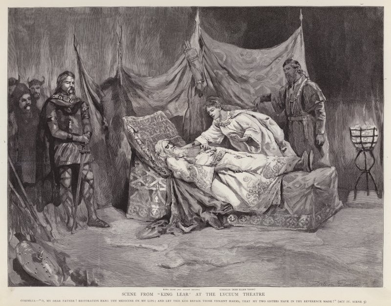 Acteurs anglais Henry Irving et Ellen Terry dans une production du Roi Lear de Shakespeare au Lyceum Theatre, Londres - English School