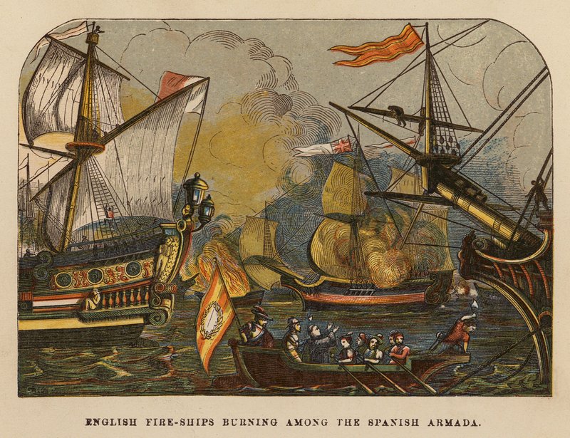 Navires incendiaires anglais brûlant parmi l
