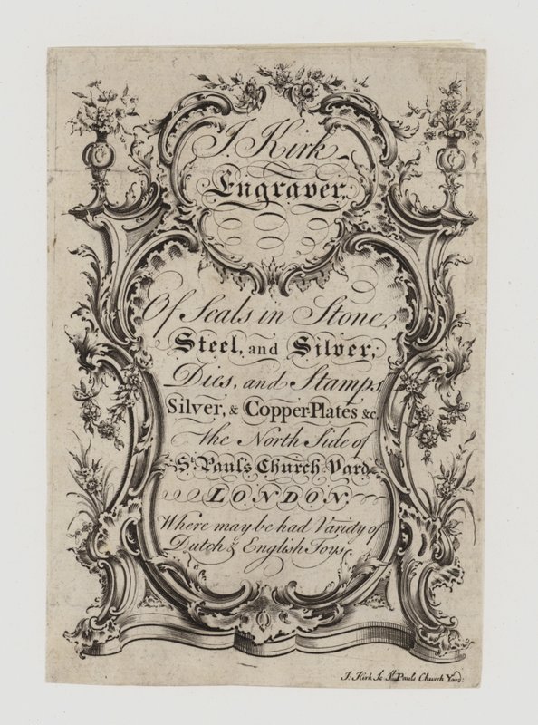 Graveurs de sceaux, J Kirk, carte de visite - English School