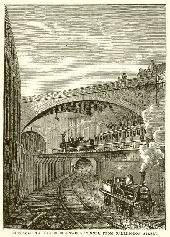 Entrée du tunnel de Clerkenwell depuis Farringdon Street - English School