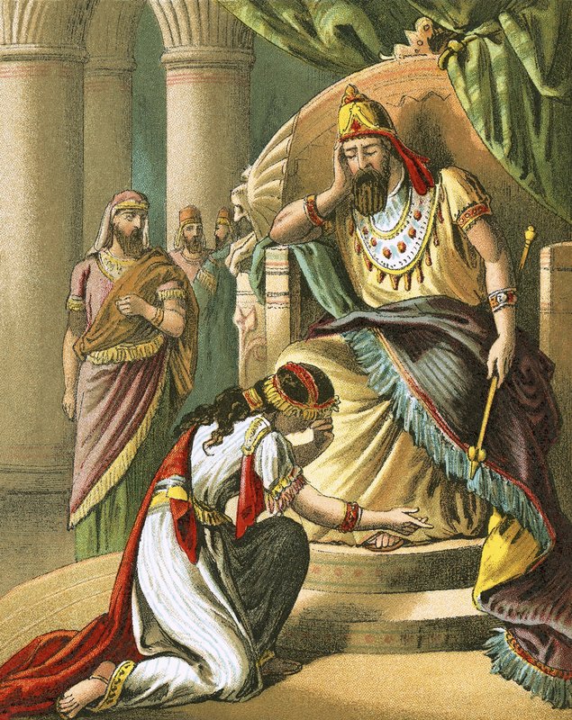 Esther supplie le roi Assuérus de révoquer son décret contre les Juifs - English School