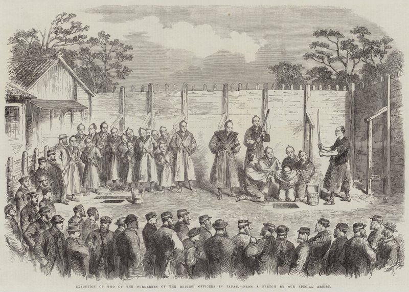 Exécution de deux des meurtriers des officiers britanniques au Japon (gravure) - English School