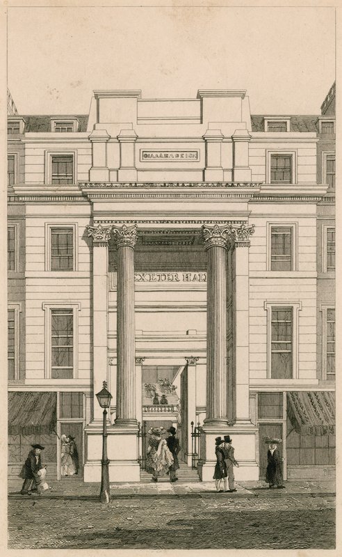 Exeter Hall, Strand, Londres; de Gentlemans Magazine; épreuve - English School