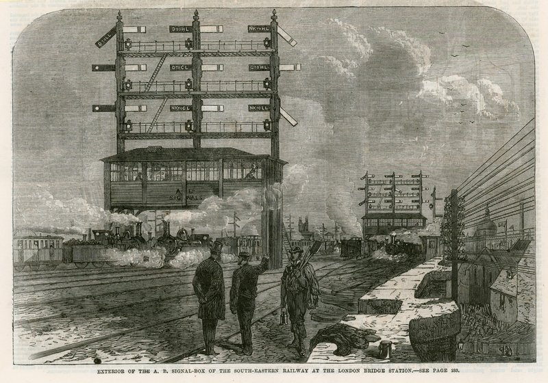 Extérieur de la cabine de signalisation AB du South-Eastern Railway à la gare de London Bridge - English School