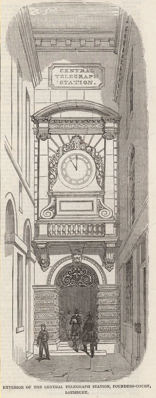 Extérieur de la station centrale de télégraphe, Pounders Court, Lothbury - English School