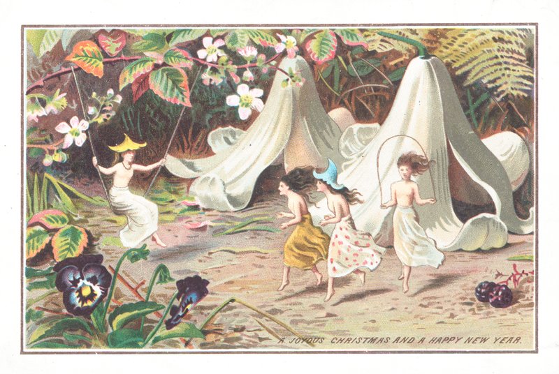Fées dans le jardin, Carte de Noël - English School