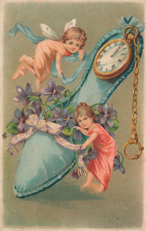 Fées attachant des rubans et des fleurs autour d
