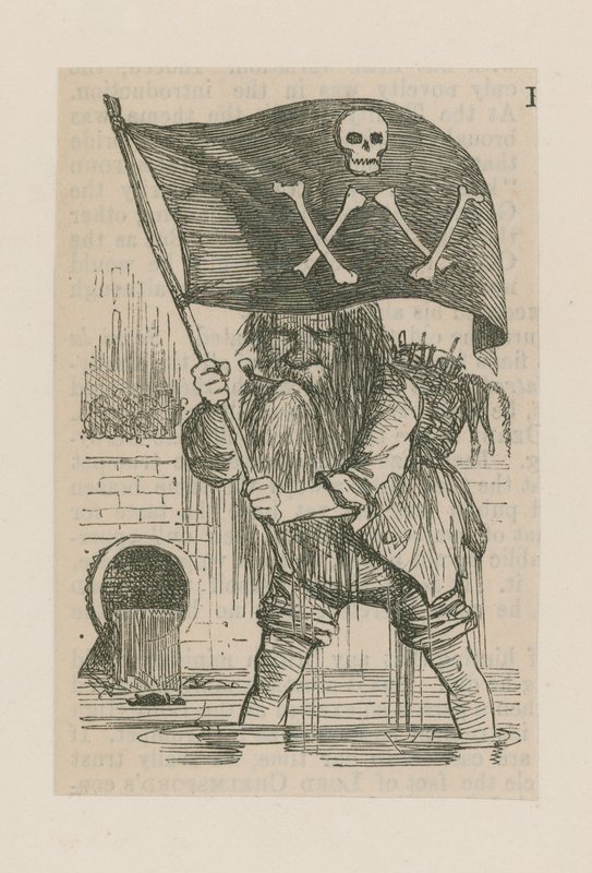 Père Thames agitant un crâne et des os croisés - English School