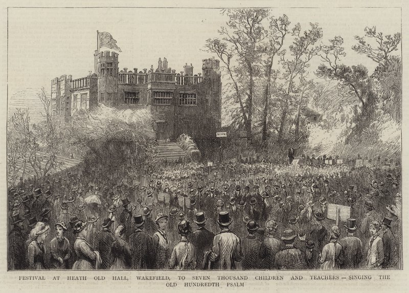 Festival à Heath Old Hall, Wakefield, pour sept mille enfants et enseignants, chantant le Psaume Old Hundredth (gravure) - English School