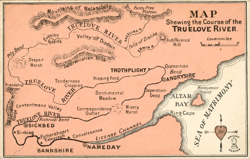 Carte fictive traçant le cours de la rivière TrueLove - English School
