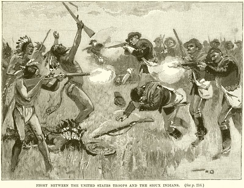 Combat entre les troupes des États-Unis et les Indiens Sioux - English School