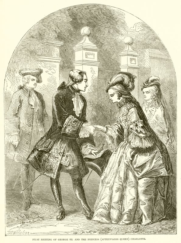 Première rencontre de George III et de la princesse (plus tard reine) Charlotte - English School