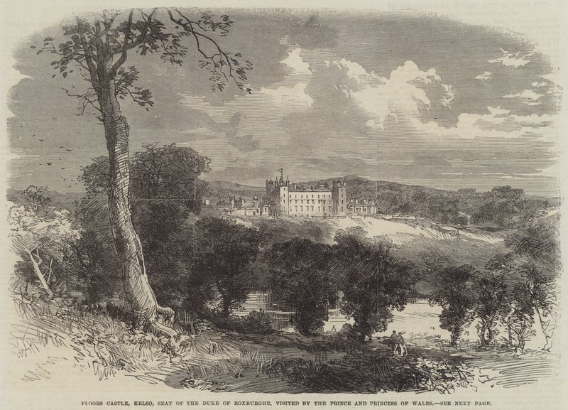 Floors Castle, Kelso, siège du Duc de Roxburghe, visité par le Prince et la Princesse de Galles (gravure) - English School