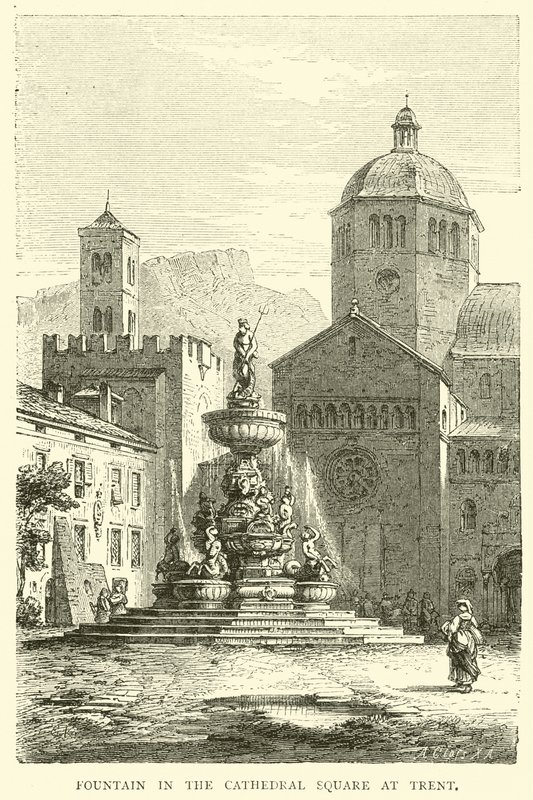 Fontaine sur la place de la cathédrale à Trente - English School