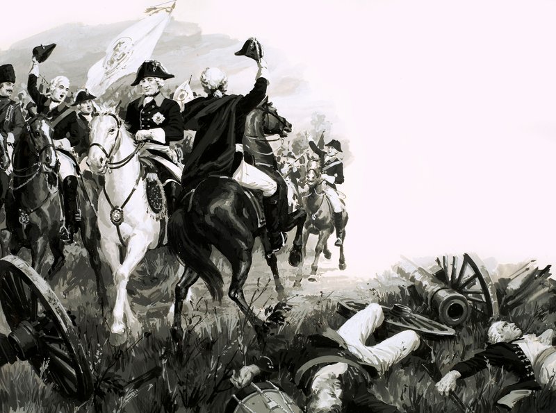 Frédéric le Grand, roi de Prusse, avec ses troupes en bataille - English School