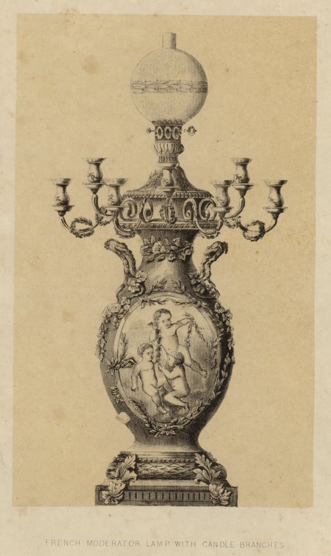 Lampe modératrice française avec branches de bougies (litho) - English School