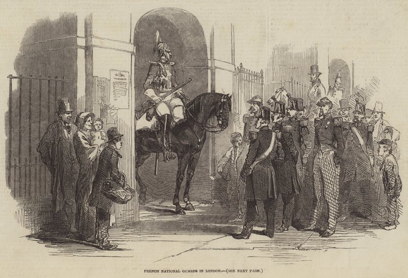 Gardes nationaux français à Londres (gravure) - English School