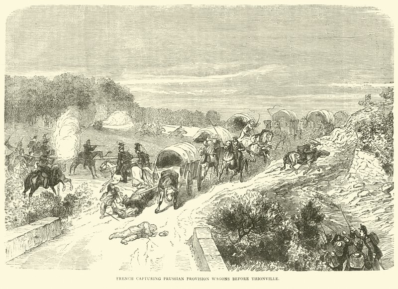 Les Français capturant des wagons de provisions prussiens avant Thionville, septembre 1870 - English School