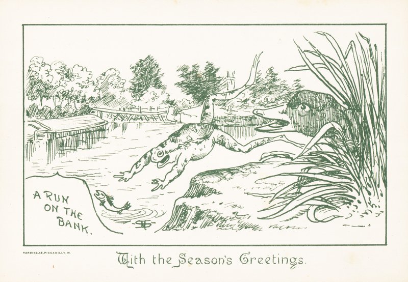 Grenouille sautant dans la rivière, Carte de Noël - English School