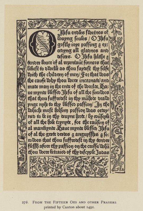 Des Quinze Oes et autres prières imprimées par Caxton vers 1491 (lithographie) - English School