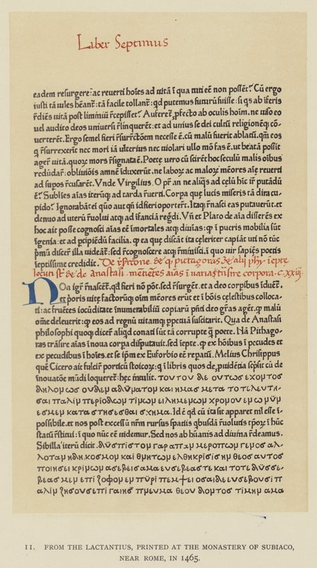 Du Lactance, imprimé au monastère de Subiaco, près de Rome, en 1465 - English School