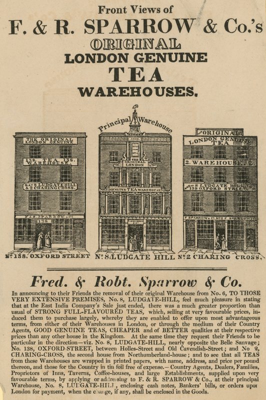 Vues de face des entrepôts de Fred & Robert Sparrow & Co - English School