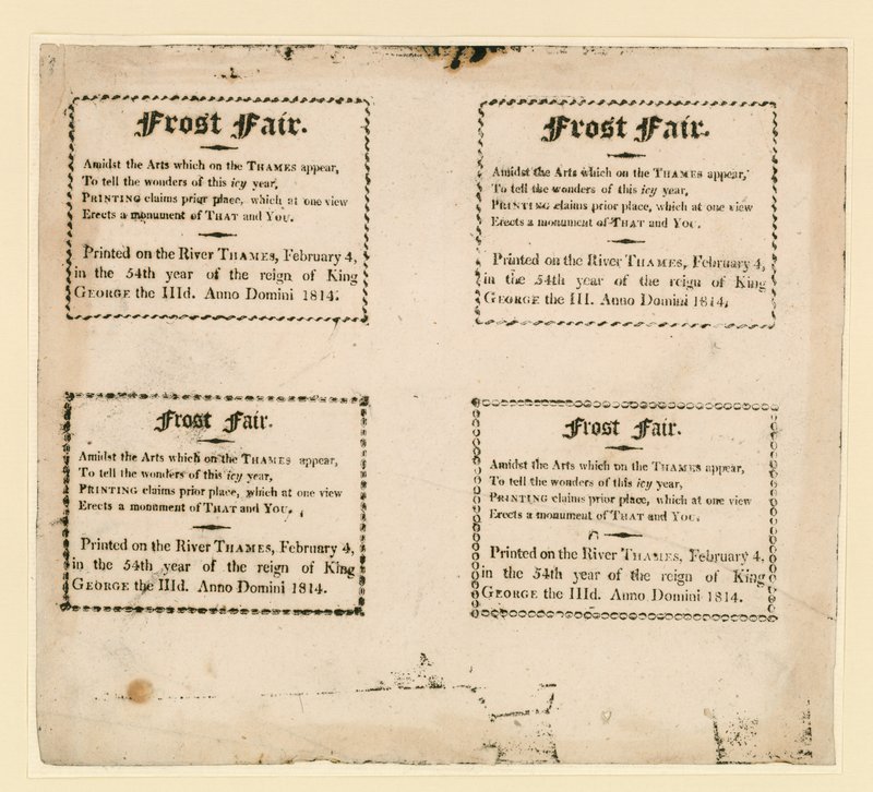 Foire sur la glace de 1814. Souvenirs imprimés sur la glace - English School