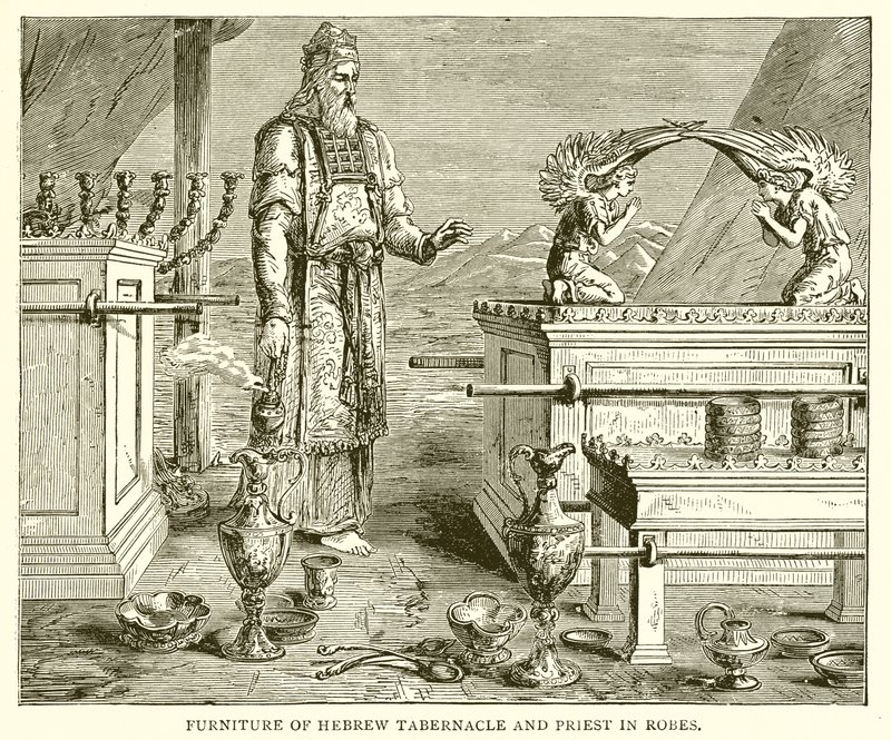 Mobilier du tabernacle hébreu et prêtre en robes - English School