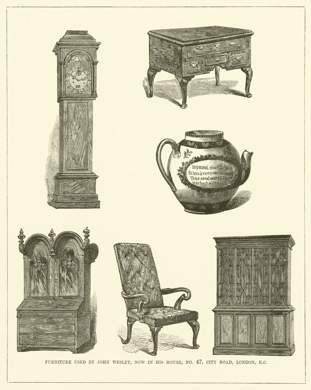 Meubles utilisés par John Wesley, actuellement dans sa maison, No 47, City Road, Londres, CE (gravure) - English School