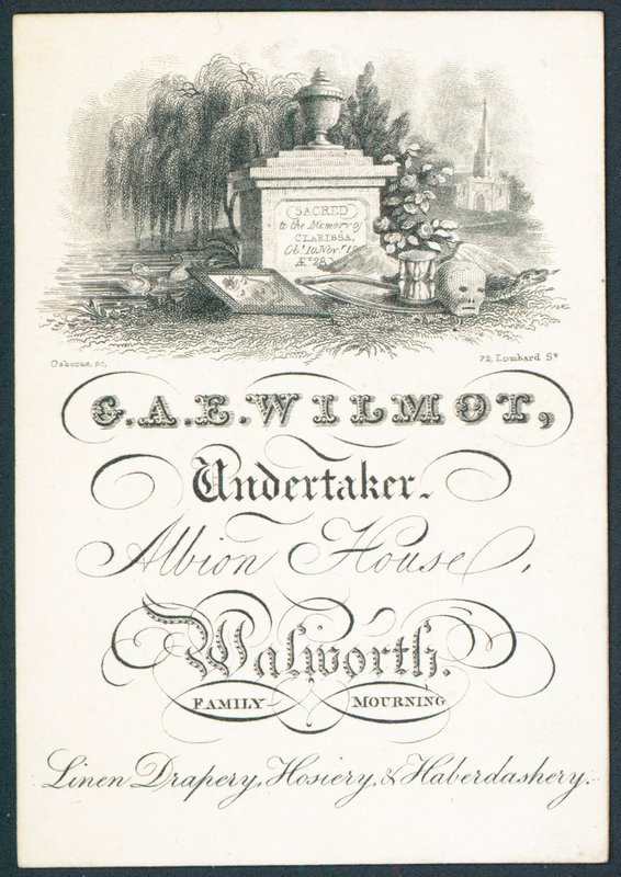 G A E Wilmot, entrepreneur de pompes funèbres, carte de visite - English School