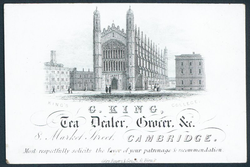 G King, marchand de thé, épicier etc., carte de visite - English School