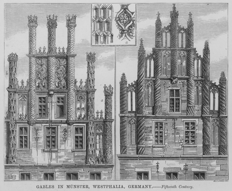 Pignons à Munster, Westphalie, Allemagne (gravure) - English School