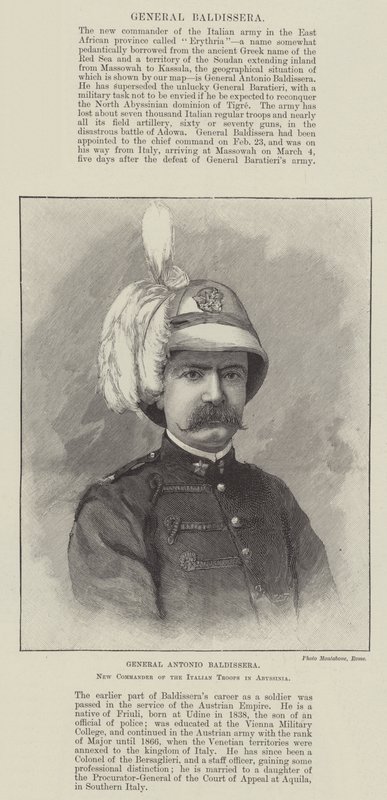Général Antonio Baldissera, nouveau commandant des troupes italiennes en Abyssinie (gravure) - English School