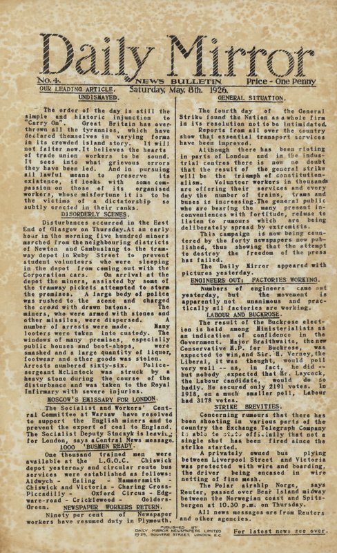 Grève générale rapportée dans le Daily Mirror (gravure) - English School