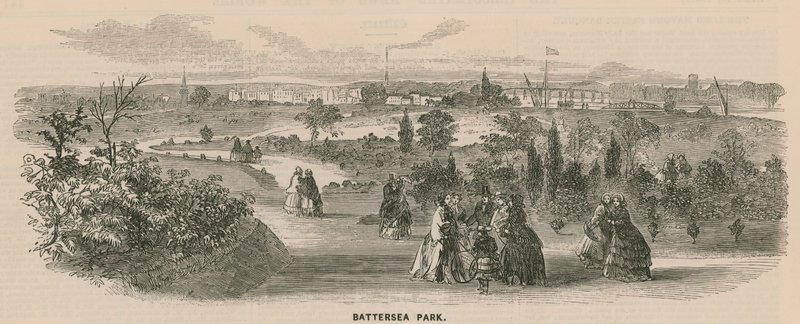 Vue générale des gens marchant dans Battersea Park - English School