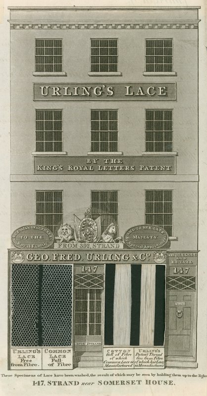 George Frederick Urling & Co, vendeurs de dentelles, 147 Strand, près de Somerset House, Londres - English School