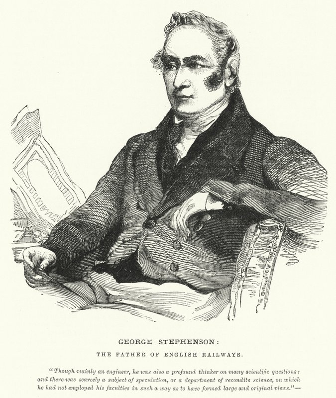 George Stephenson, le père des chemins de fer anglais (gravure) - English School