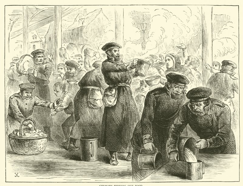 Les Allemands distribuant de la nourriture, janvier 1871 - English School