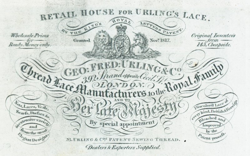 George Fred Urling & Co, fabricant de dentelle, carte de visite - English School