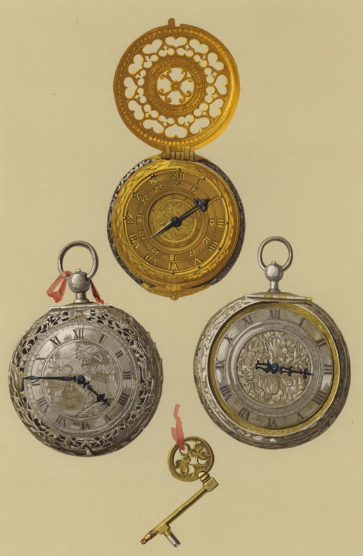 Montre-gousset dorée, montre-réveil en argent - English School
